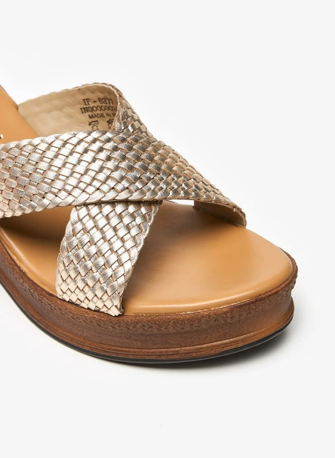 Celeste Women's Textured Cross Strap Sandals with Wedge Heels