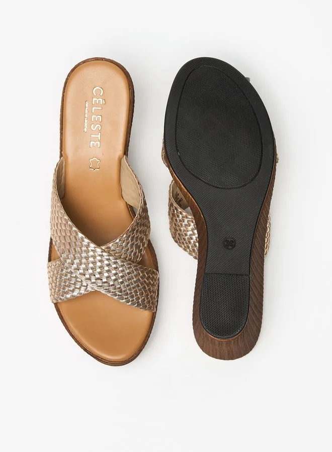 Celeste Women's Textured Cross Strap Sandals with Wedge Heels