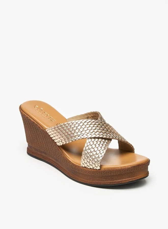 Celeste Women's Textured Cross Strap Sandals with Wedge Heels