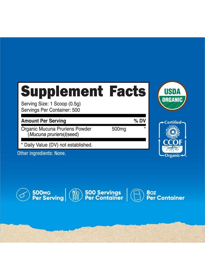 Nutricost مسحوق موكونا بروريين العضوي من نوتريكوست (250 جرام) - خالي من الجلوتين، غير معدل وراثيًا وصديق للنباتيين - Image 2