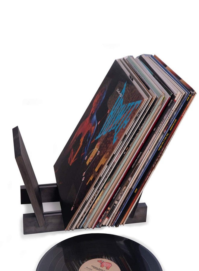 Bey-Berk Handcrafted Vinyl Record Storage and Display Holder to Store up to 50+ Vinyl Records, Mid Century Modern Design, Real Wood Construction, Non Slip Base (Grey) - Image 3