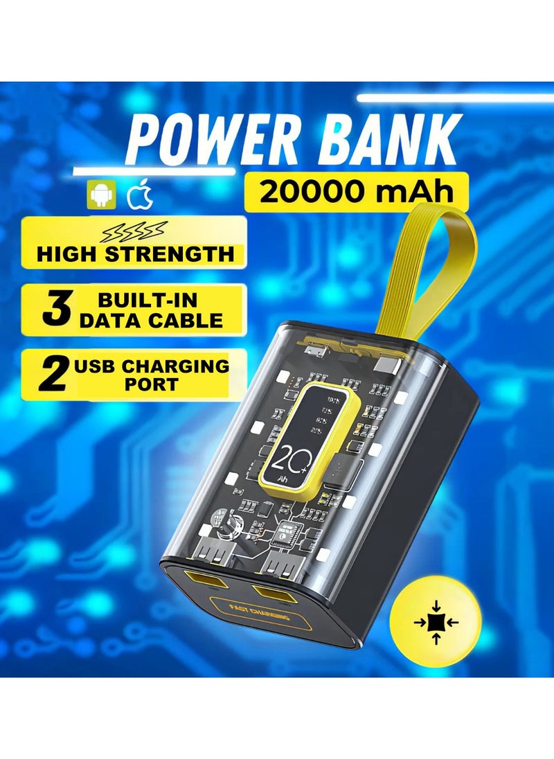 Generic - Portable Charger 20000mAh Transparent ，25W Fast Charging Power Bank with Built in Cables External Battery Pack,Input/Output External USB C Portable Phone Charger for iPhone iPad Samsung LG Android Cellphone (Black) - Image 1
