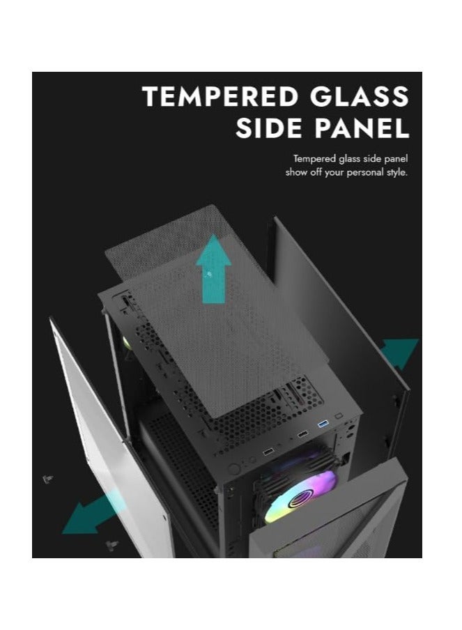 دارك فلاش حافظة كمبيوتر ألعاب DarkFlash DK260 Air Mesh متوسطة البرج، حافظة كمبيوتر ألعاب ATX M-ATX ITX 4x مراوح ARGB مثبتة مسبقًا، مشعاع 360 مم، دعم 6x مراوح، فولاذ وزجاج مقسى، دعم بطاقة الرسومات - Image 2