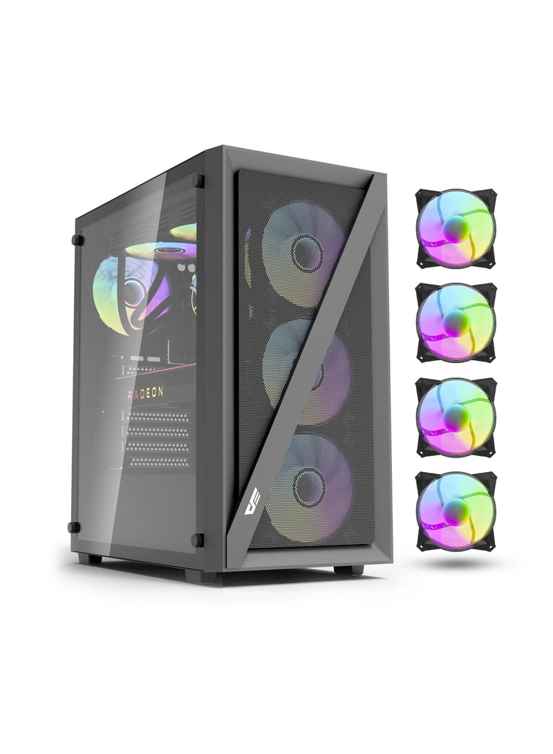 دارك فلاش حافظة كمبيوتر ألعاب DarkFlash DK260 Air Mesh متوسطة البرج، حافظة كمبيوتر ألعاب ATX M-ATX ITX 4x مراوح ARGB مثبتة مسبقًا، مشعاع 360 مم، دعم 6x مراوح، فولاذ وزجاج مقسى، دعم بطاقة الرسومات - Image 1