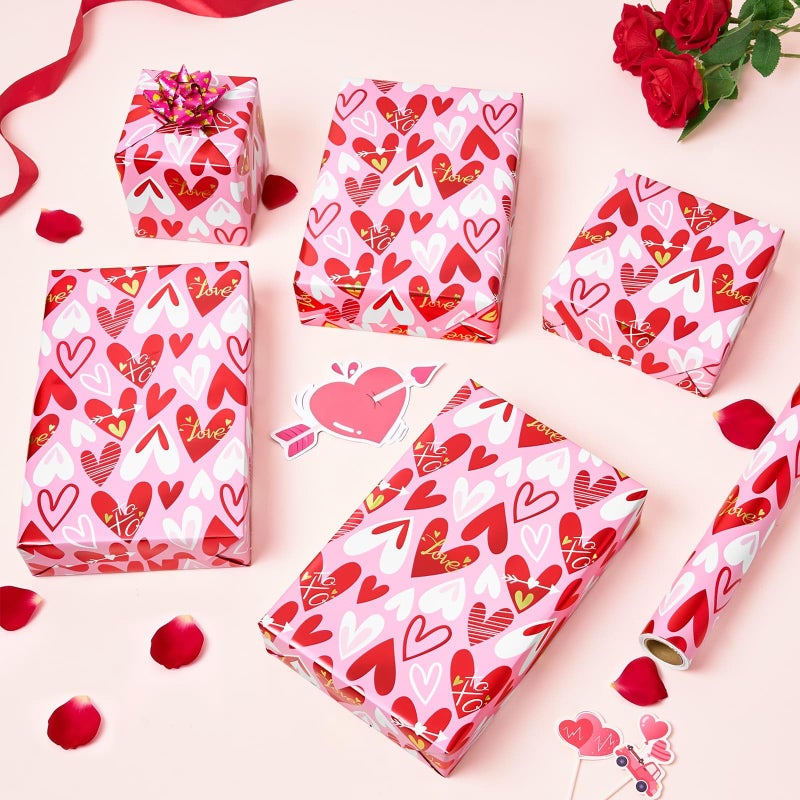 WERNNSAI Valentines Wrapping Paper Roll - 1 Roll 17â€x 33ft Valentines Day Gift Wrap Paper Red Love Heart Design for Girls Women Valentine Date Favor Sweet Heart Style - Image 3