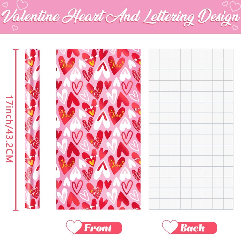WERNNSAI Valentines Wrapping Paper Roll - 1 Roll 17â€x 33ft Valentines Day Gift Wrap Paper Red Love Heart Design for Girls Women Valentine Date Favor Sweet Heart Style - Image 2