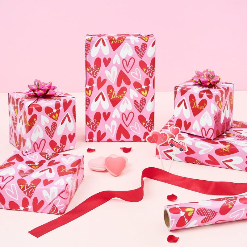 WERNNSAI Valentines Wrapping Paper Roll - 1 Roll 17â€x 33ft Valentines Day Gift Wrap Paper Red Love Heart Design for Girls Women Valentine Date Favor Sweet Heart Style - Image 4