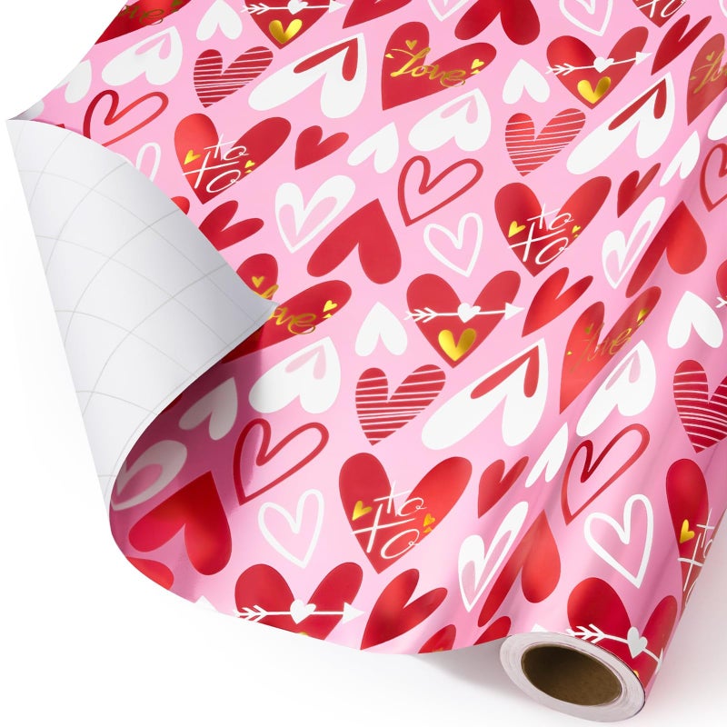 WERNNSAI Valentines Wrapping Paper Roll - 1 Roll 17â€x 33ft Valentines Day Gift Wrap Paper Red Love Heart Design for Girls Women Valentine Date Favor Sweet Heart Style - Image 1