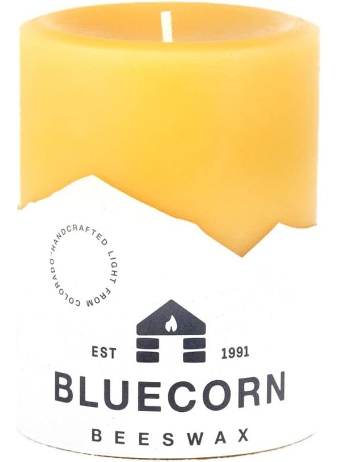 Bluecorn Beeswax Bluecorn Beeswax 100% Pure Beeswax Pillar Candles | Natural Beeswax Candles, Unscented Yellow Candles | Soy, Paraffin, & Fragrance Free | 3x4, 60 Hour Burn Time | Handmade in Colorado  - Image 1