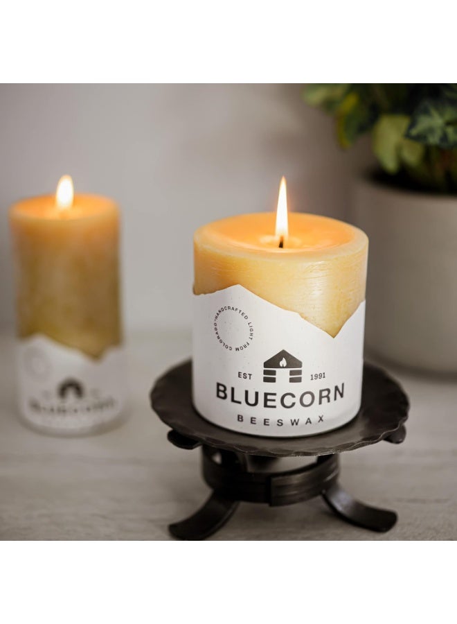 Bluecorn Beeswax Bluecorn Beeswax 100% Pure Beeswax Pillar Candles | Natural Beeswax Candles, Unscented Yellow Candles | Soy, Paraffin, & Fragrance Free | 3x4, 60 Hour Burn Time | Handmade in Colorado  - Image 3
