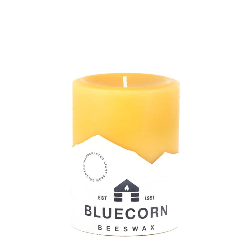 Bluecorn Beeswax Pillar Candle, 100% Pure Natural Bees Wax, 3x4 Candle, Clean Burning & Dripless, Long Lasting (60 Hr), Paraffin, Soy & Fragrance Free, Fall & Christmas Home Decor, American Made, 1 Ct - Image 1