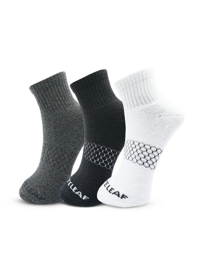 White Leaf 3 Pairs Ankle Socks – Soft Cotton, Terry Cushioned, Moisture-Wicking, Antibacterial, Free Size, Ideal for Daily Comfort and Foot Protection with OEKO TEX and E-Cas certification - Image 1