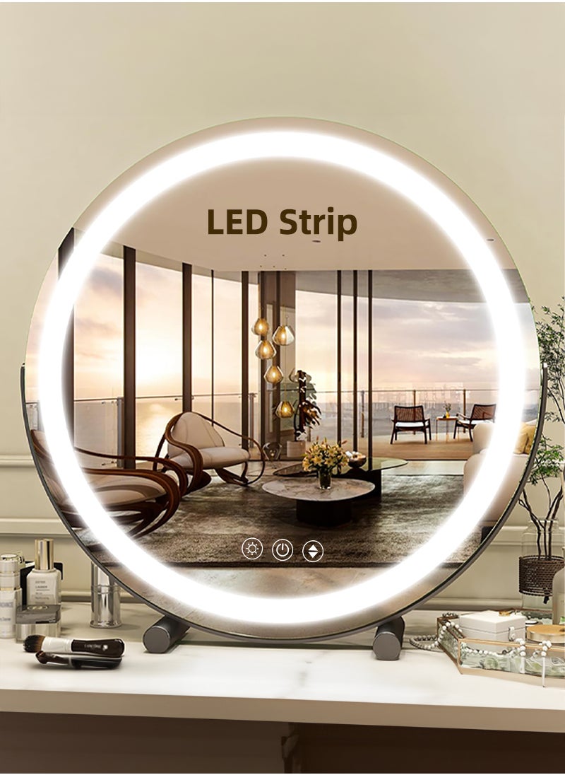 إي تي جي مرآة مكياج بإضاءة LED مقاس 30 سم، مرآة مكياج بإضاءة LED، مرآة مكياج مستديرة بإضاءة، تحكم ذكي باللمس، 3 ألوان، مرآة قابلة لتعديل الضوء، دوران 360 درجة  - Image 1