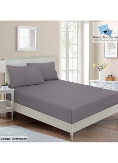 Home-Tex Design Hometex Design Premium 100% Long Stable Cotton Fitted Bed Sheet Set King Size 1 Fitted Sheet 180x200 cm and 2 Pillow Covers 50x80 cm with All Around Elastic Antracite 