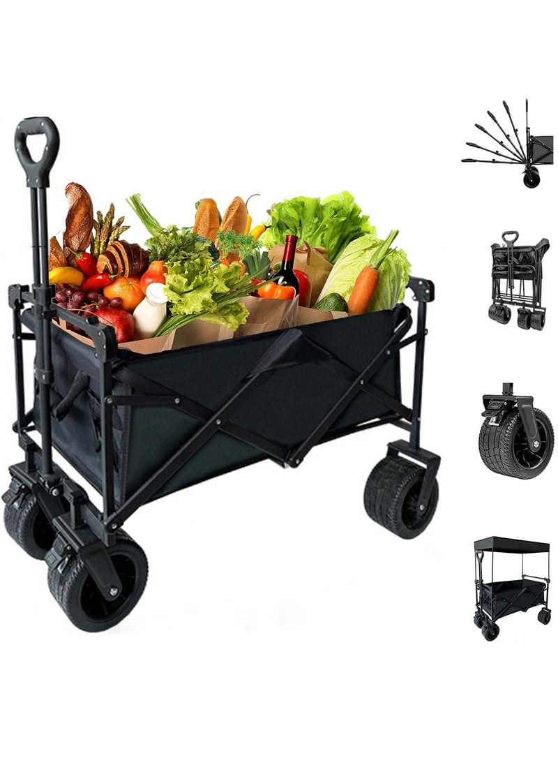 Generic XCJump Foldable Camping Wagon Cart, Folding Trolley for Big Wheel, Outdoor, Beach, Picnic, Garden, Shopping, Loading 180kg Black  - Image 1