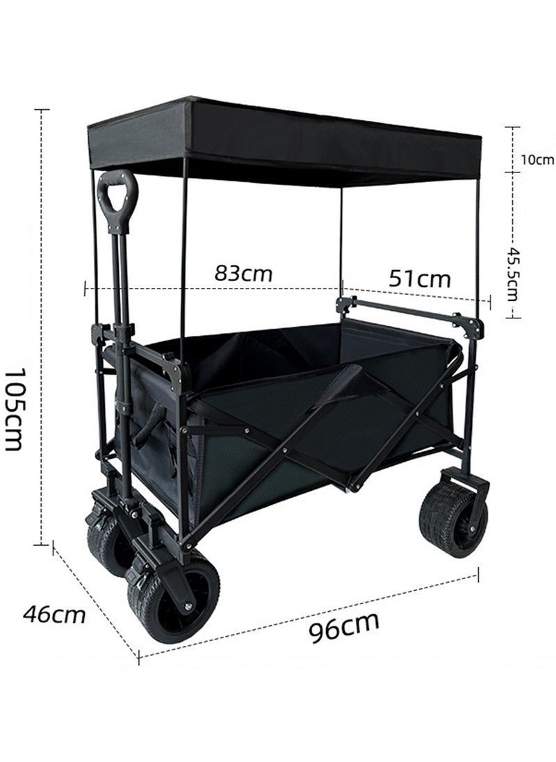 Generic XCJump Foldable Camping Wagon Cart, Folding Trolley for Big Wheel, Outdoor, Beach, Picnic, Garden, Shopping, Loading 180kg Black  - Image 2