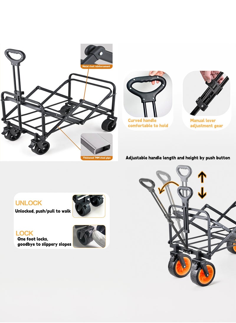 Generic XCJump Foldable Camping Wagon Cart, Folding Trolley for Big Wheel, Outdoor, Beach, Picnic, Garden, Shopping, Loading 180kg Black  - Image 5
