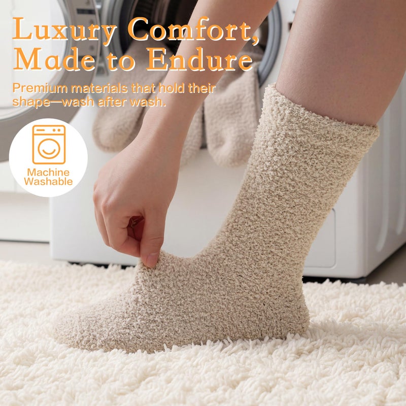 Inerney Stone Cream Fuzzy Socks for Women Men Gifts, Warm Cozy Fluffy Cloud Slipper Style, Comfy Winter Sleep Sock, Christmas Stocking Stuffer Gift - Image 4