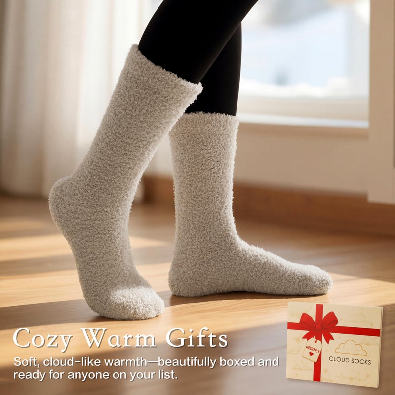 Inerney Stone Cream Fuzzy Socks for Women Men Gifts, Warm Cozy Fluffy Cloud Slipper Style, Comfy Winter Sleep Sock, Christmas Stocking Stuffer Gift - Image 2