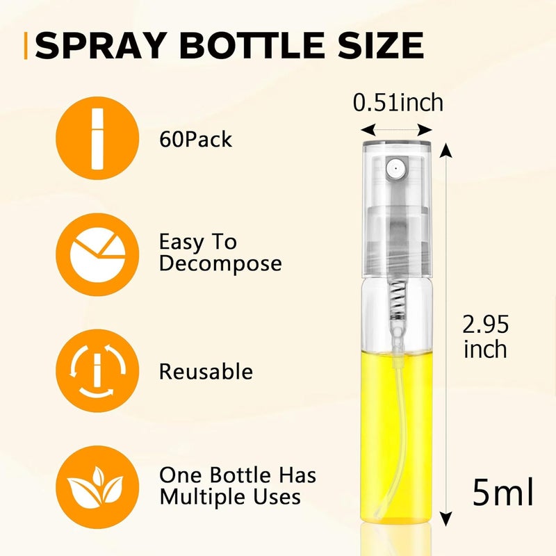 Csdtylh Glass Spray Bottle Atomizer - Refillable 5ml Container for Cleaning, Travel, Essential Oils, Perfume - 60 Pcs - Image 2