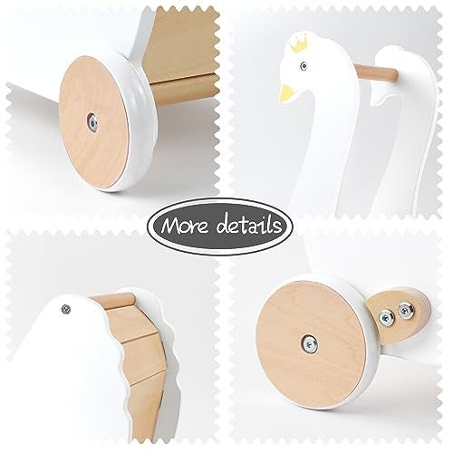 Pillowhale Wooden Doll Stroller, Baby Pram Toy, Wooden Swan Baby Walker for Toddler Boys & Girls 18 Months and Up - Image 3