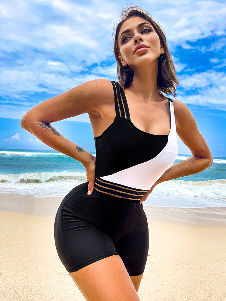 New One-Piece Bikini Color-Blocking One-Piece Patchwork One-Shoulder Fashionable And - Image 1
