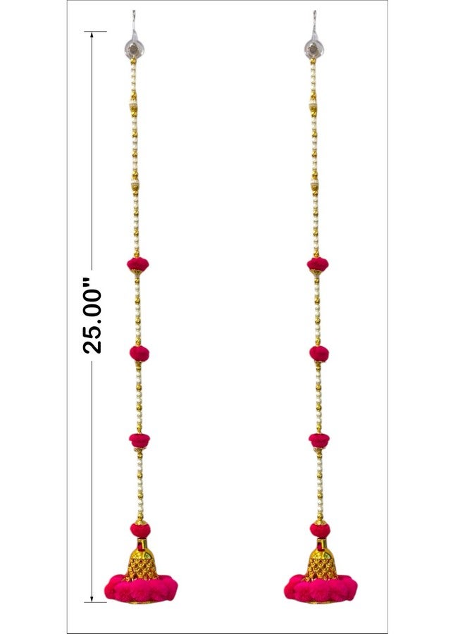Smaran Traditiona Handmade Door Hanging, Toran with Pom Pom & Golden Beads & Bell for Main Door and Wall Hanging for Home Decor, Pooja Room, Latkan for Festival Decoration - Pink (Set of 2) - Image 5