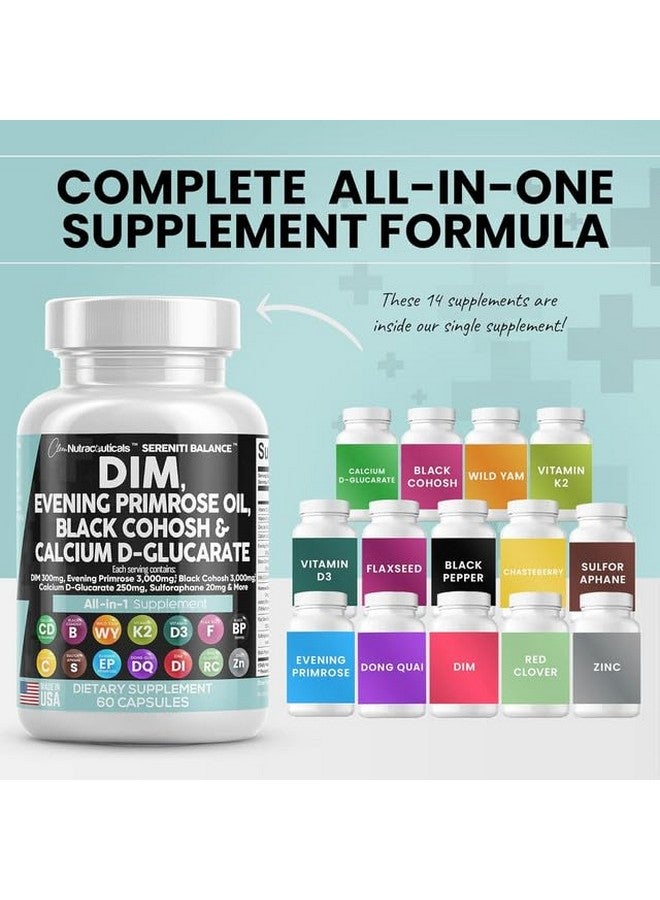 Clean Nutraceuticals DIM Evening Primrose Black Cohosh Calcium D-Glucarate Sulforaphane Flax Seed Extract - Hormonal Support Vitamins for Women with Dong Quai - 60 Caps - Image 2