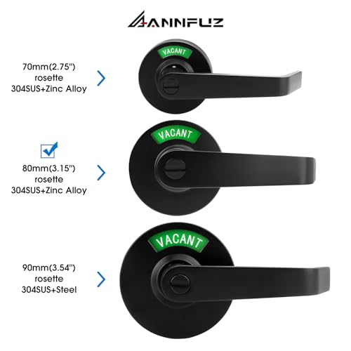 ANNFUZ Vacant Occupied Bathroom Handle Door Lock for RestroomsPrivacy Keyless Lever Lock with inUse Vacancy IndicatorOpenClose SignCommerical Gradefor Public Washroom80mmMatte Black - Image 3