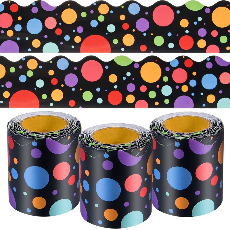 99 Feet Bulletin Board Border 3 Rolls Colorful Dots Scalloped Borders Trim Card Stock Classroom Bulletin Board Border Trim for Back to School Chalkboard Whiteboard Decorations