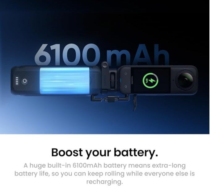 Insta360 FOMO Power Handle – 6,100mAh Battery Grip with Built-in Mini Bluetooth Remote & QuadPod | Compact & Durable, USB-C In/Out, for Insta360 X5/X4/X3, Ace Pro 2 & Go 3S (Adapter Included) - Image 2