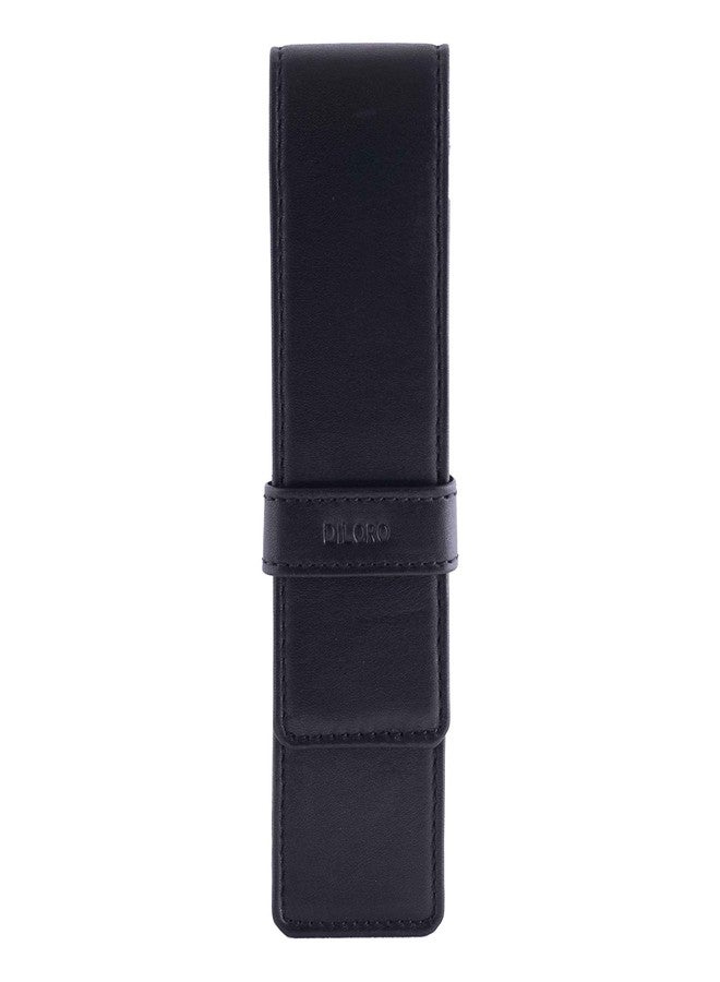 DiLoro Leather Double Pen Case Pencil Pouch Holder for Two Fountain Ballpoint Rollerball Pens and Pencils (Black) - Image 1