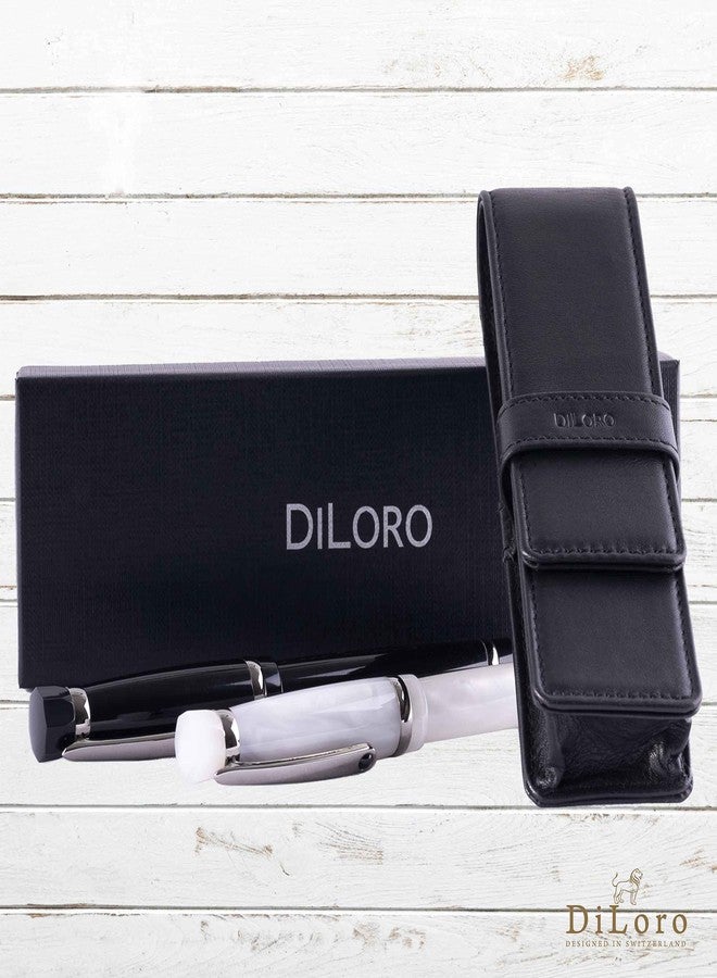 DiLoro Leather Double Pen Case Pencil Pouch Holder for Two Fountain Ballpoint Rollerball Pens and Pencils (Black) - Image 5