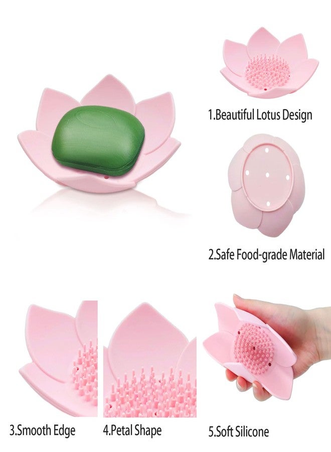 VDKIDKT 4 Pack Silicone Soap Dishes with Draining, Lotus Flowers Bar Soap Holder for Shower, Soap Saver for Counter, Bathtub, Kitchen Sink (White/Gray/Blue/Pink) - Image 4