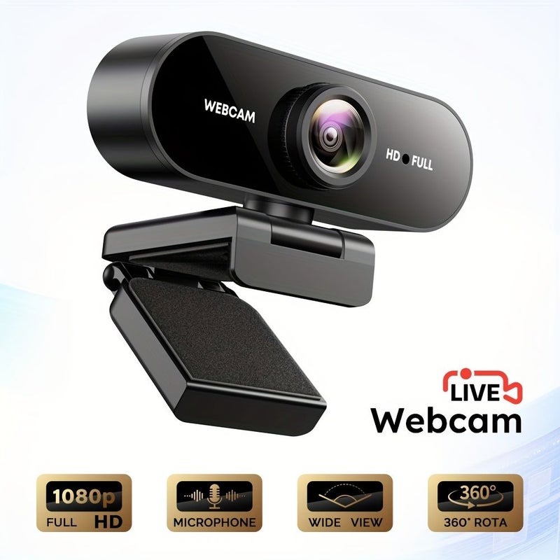 1080P FHD Live Camera With Wide Angle Lens And Built In Microphone Black USB Plug And Play - Image 1
