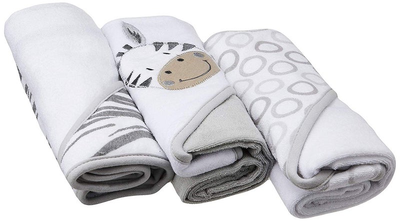 Spasilk Baby 3 Pack Soft Terry Hooded Towel Set for Newborn Boys and Girls, Grey Zebra - Image 3