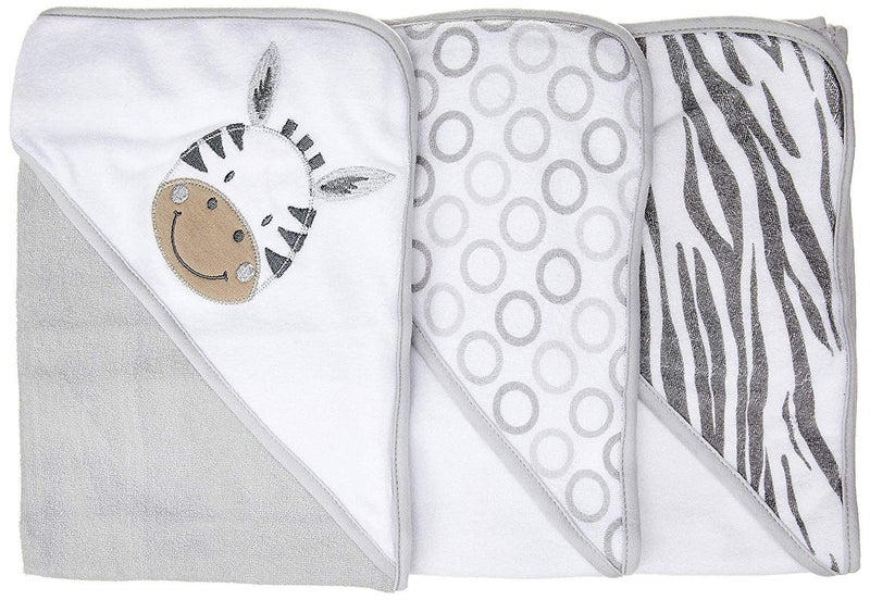 Spasilk Baby 3 Pack Soft Terry Hooded Towel Set for Newborn Boys and Girls, Grey Zebra - Image 2