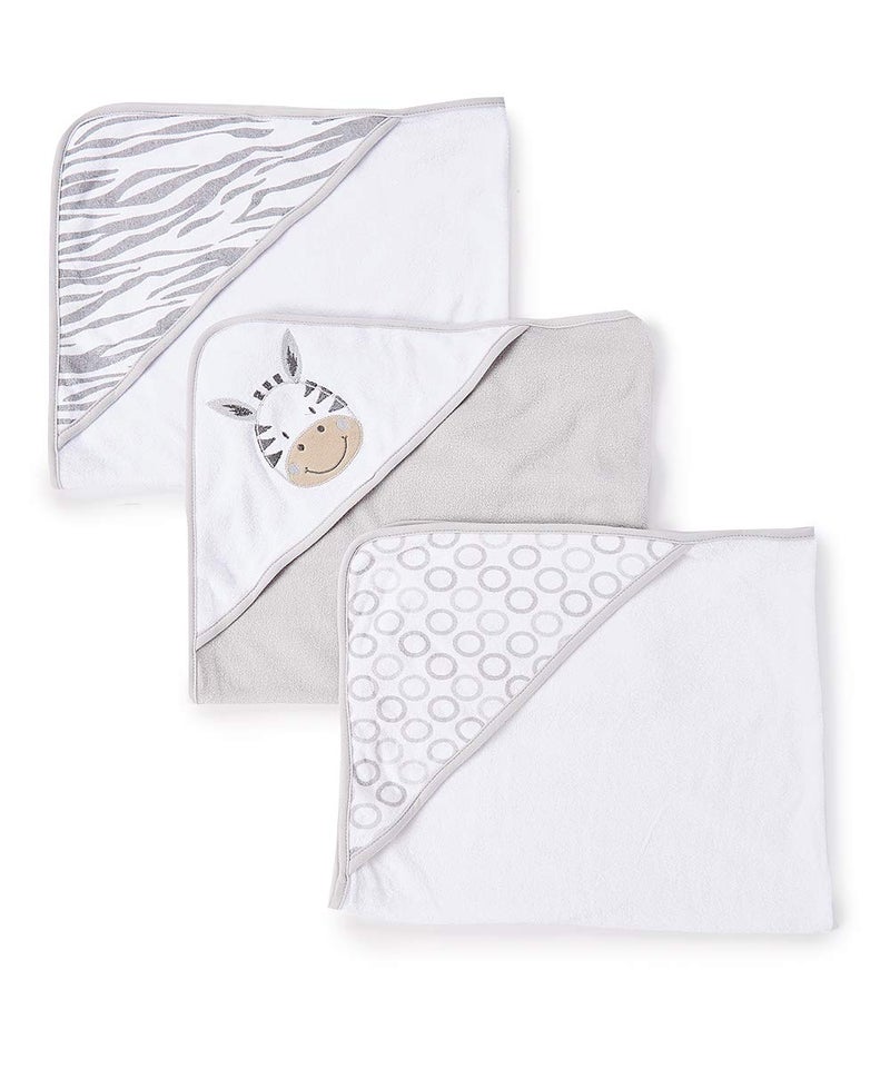 Spasilk Baby 3 Pack Soft Terry Hooded Towel Set for Newborn Boys and Girls, Grey Zebra - Image 1