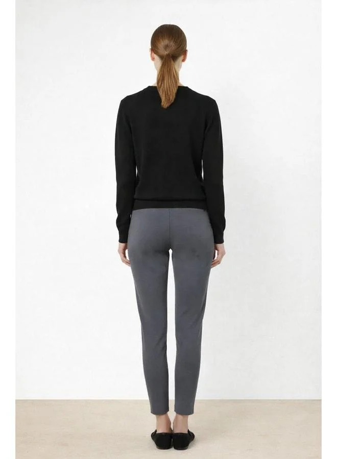 Mısırlı 1951 Dark Gray Rib‑Stitched Women's Pants
