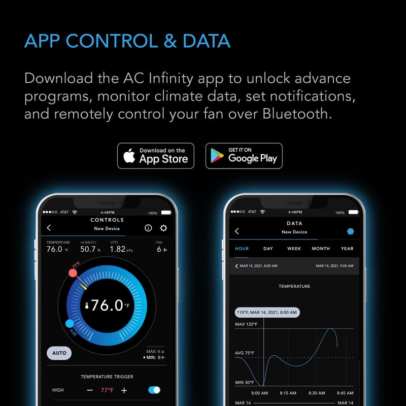 AC Infinity مروحة تهوية AC Infinity AIRTITAN T8، لفراغ الزحف، مع وحدة تحكم في درجة الحرارة والرطوبة متوافقة مع تطبيق WiFi، بتصنيف IP-55، طرد هواء - Image 4