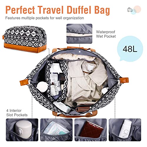 Lekebobor Weekender Bags for Women, Travel Duffle Bag Carry On Travel Bag Overnight Bag with Shoe Compartment Toiletry Bag, Large Weekend Tote Bag Gym Bag Hospital Bag for Labor and Delivery, 50L, Black - Image 3