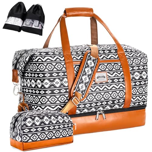 Lekebobor Weekender Bags for Women, Travel Duffle Bag Carry On Travel Bag Overnight Bag with Shoe Compartment Toiletry Bag, Large Weekend Tote Bag Gym Bag Hospital Bag for Labor and Delivery, 50L, Black - Image 1