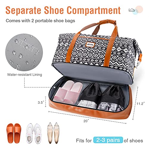 Lekebobor Weekender Bags for Women, Travel Duffle Bag Carry On Travel Bag Overnight Bag with Shoe Compartment Toiletry Bag, Large Weekend Tote Bag Gym Bag Hospital Bag for Labor and Delivery, 50L, Black - Image 2