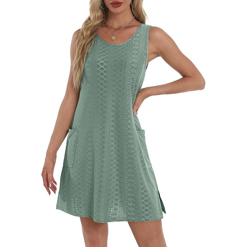 BKRIVE Coverup Summer Dresses for Women 2025 Eyelet Casual Loose Sleeveless Sundresses Tank Dresses with Pockets - Image 4