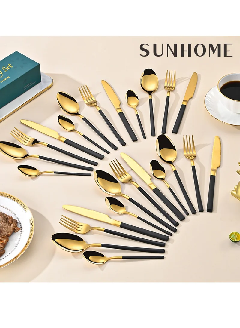 صن هوم SUNHOME 24-Piece Stainless Steel Cutlery Set Gold/Black