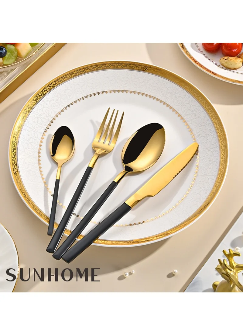 صن هوم SUNHOME 24-Piece Stainless Steel Cutlery Set Gold/Black