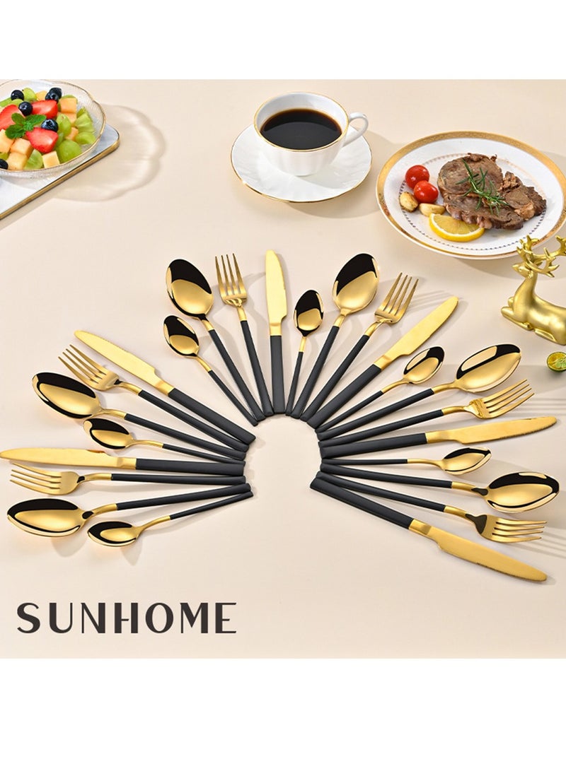 Sunhome طقم أدوات مائدة من الفولاذ المقاوم للصدأ 24 قطعة ذهبي/أسود من صن هوم - Image 4