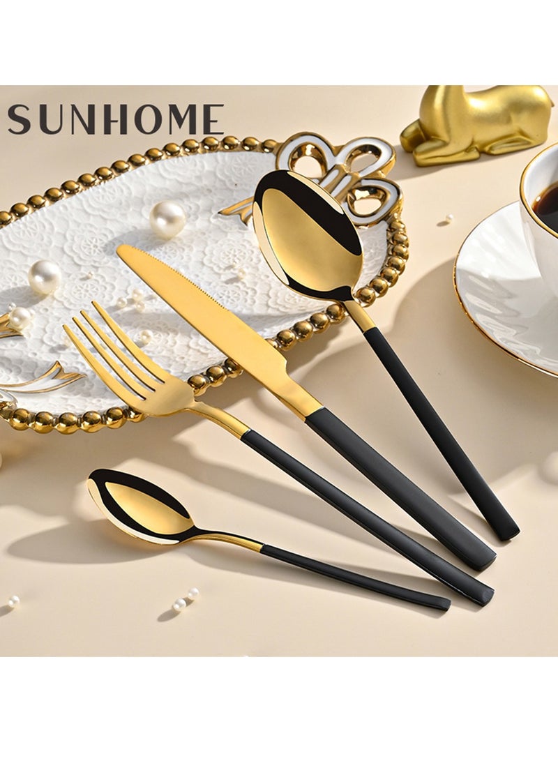 Sunhome طقم أدوات مائدة من الفولاذ المقاوم للصدأ 24 قطعة ذهبي/أسود من صن هوم - Image 5