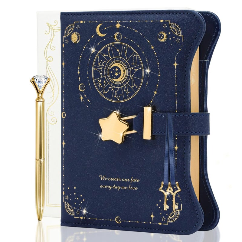 hi!SCI Diary with Lock and Keys for Girls and Women, Locking Diary for Gift Ideas with Gift Box and Pen and Bookmark, Journal for Women with 360 Kraft Pages, B6 Refillable Notebook with Lock for Writing (Midnight Blue) - Image 1