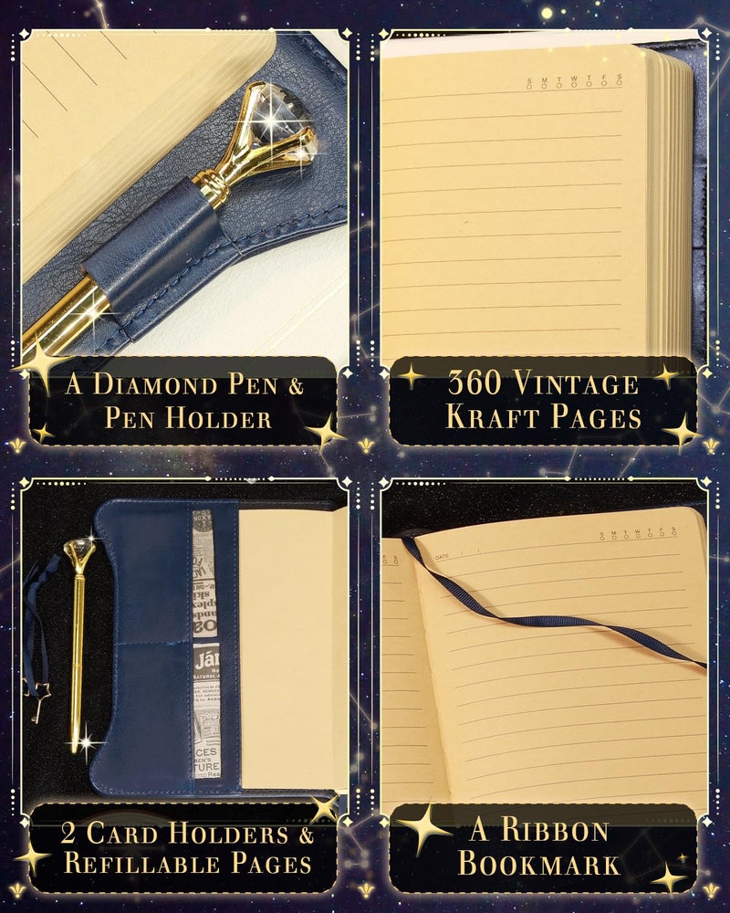 hi!SCI Diary with Lock and Keys for Girls and Women, Locking Diary for Gift Ideas with Gift Box and Pen and Bookmark, Journal for Women with 360 Kraft Pages, B6 Refillable Notebook with Lock for Writing (Midnight Blue) - Image 4